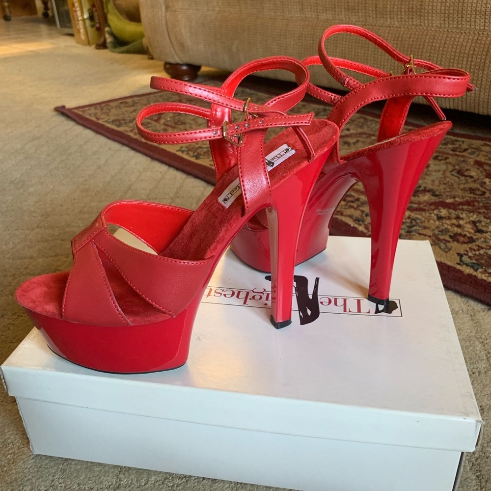Lipstick red patent platform heels